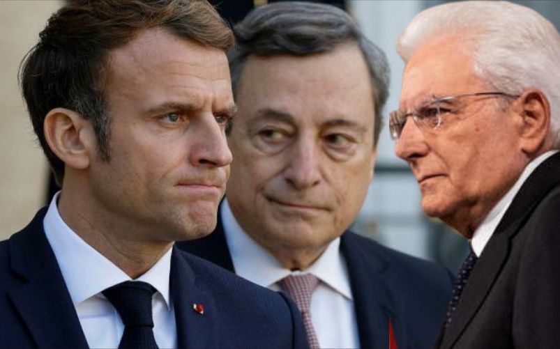 Macron Mattarella e Draghi