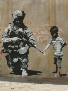Banksy Il bambino che mette il fiore nel fucile del soldato
